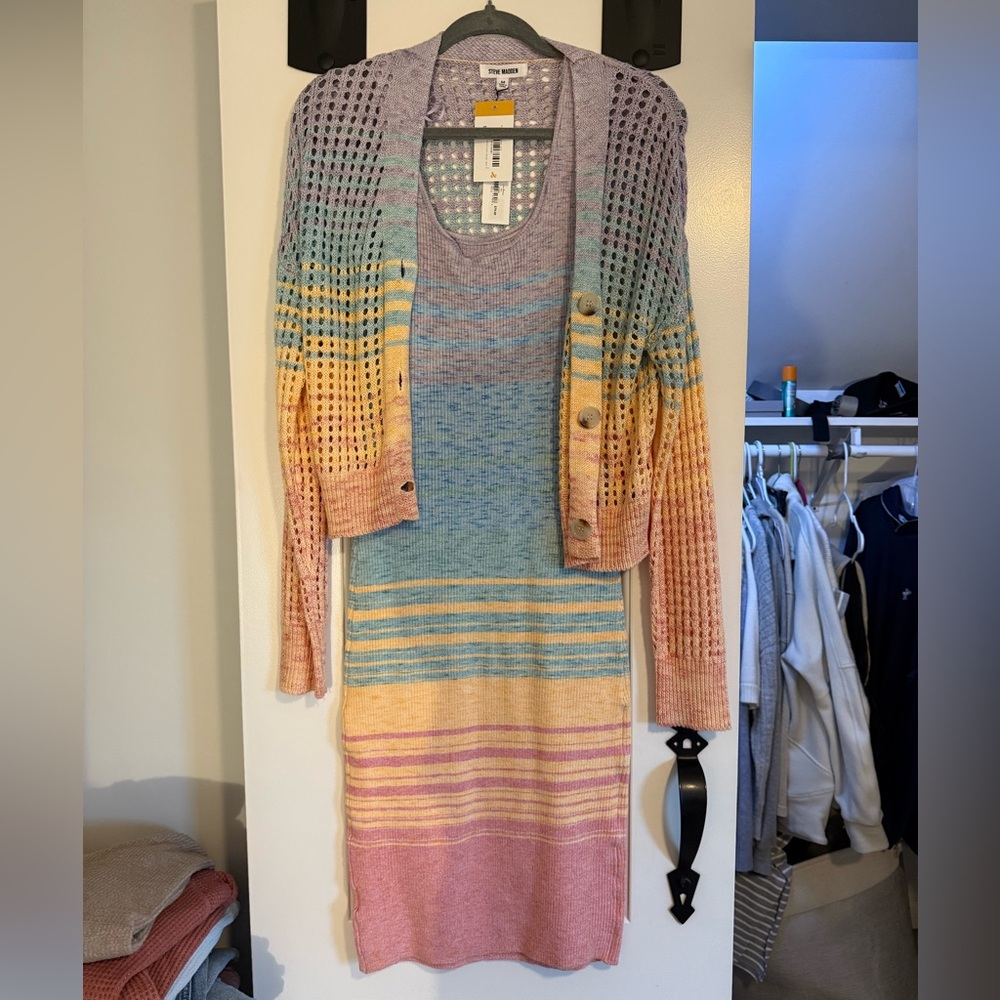 Steve Madden Pastel Knit Dress and Cardigan Set